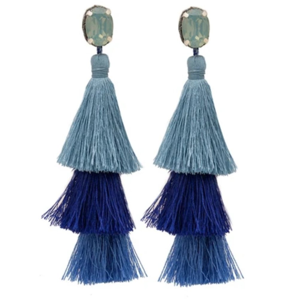 Deepa Gurnani | Multi-Blue Tassel Earrings
